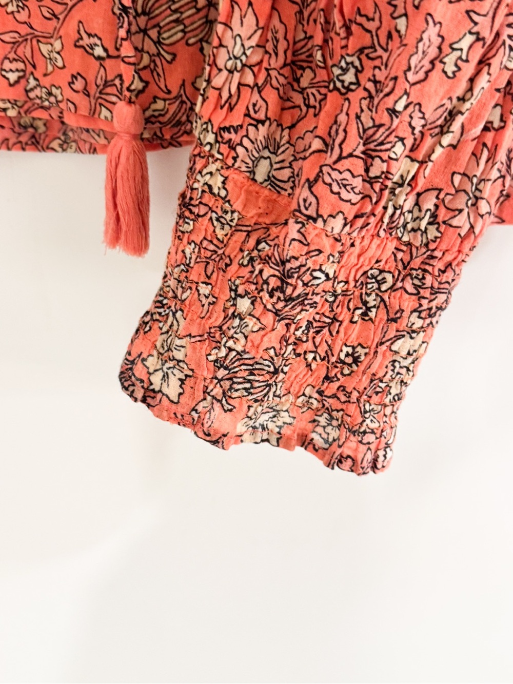 Anthropologie Ro’s Garden Coral Floral Boho Peasant Top Cotton Sz L - Picture 3 of 8
